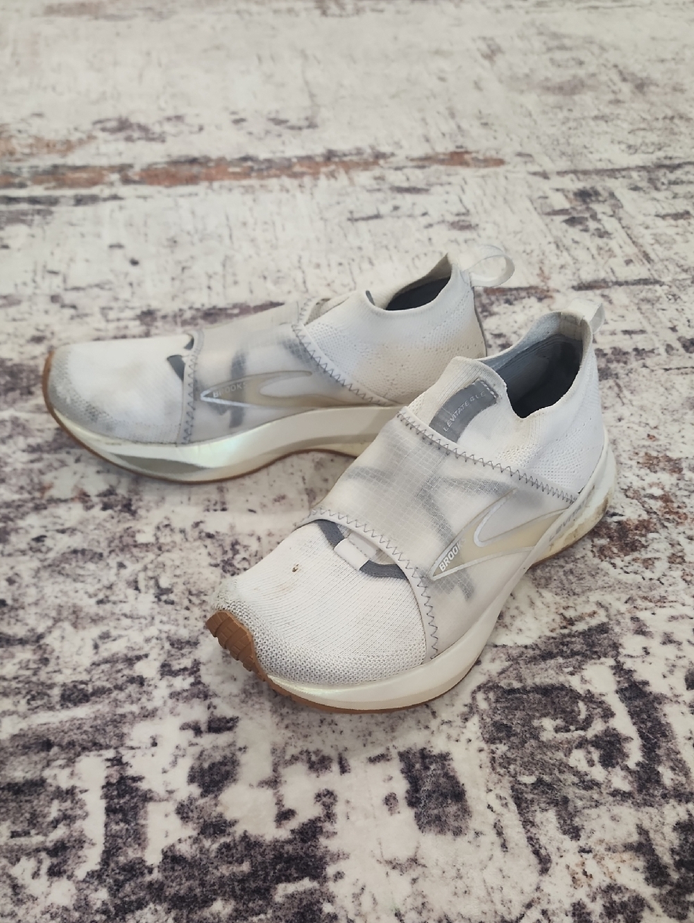 Brooks White Slip-On Athletic Sneakers with Tan Outsole